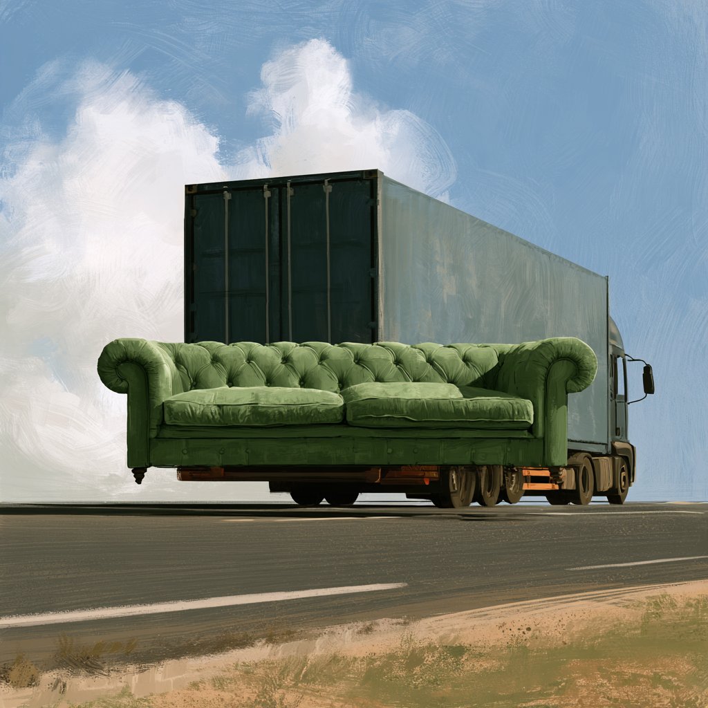 Furniture loaded in a delivery van for transport from the Netherlands to Germany