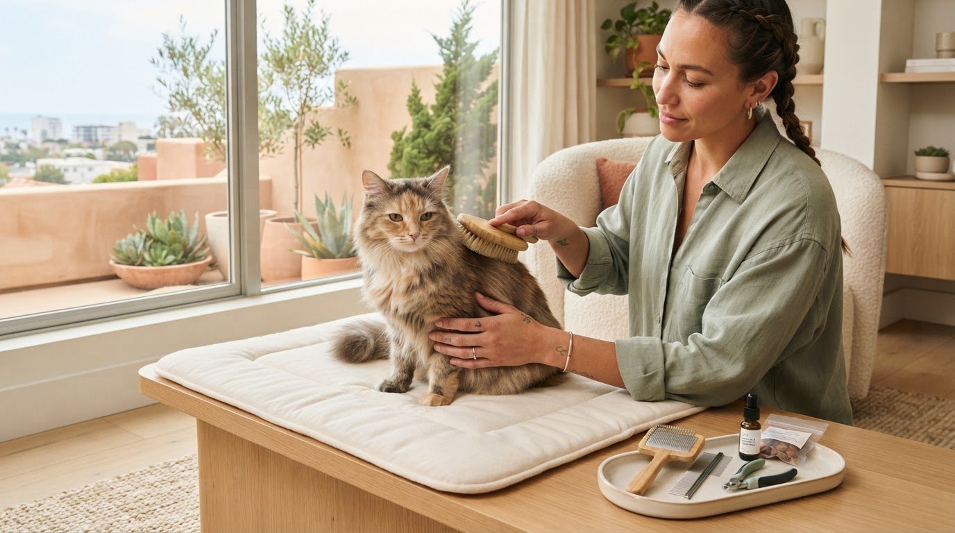 Gentle grooming for nervous cats and their at-home care