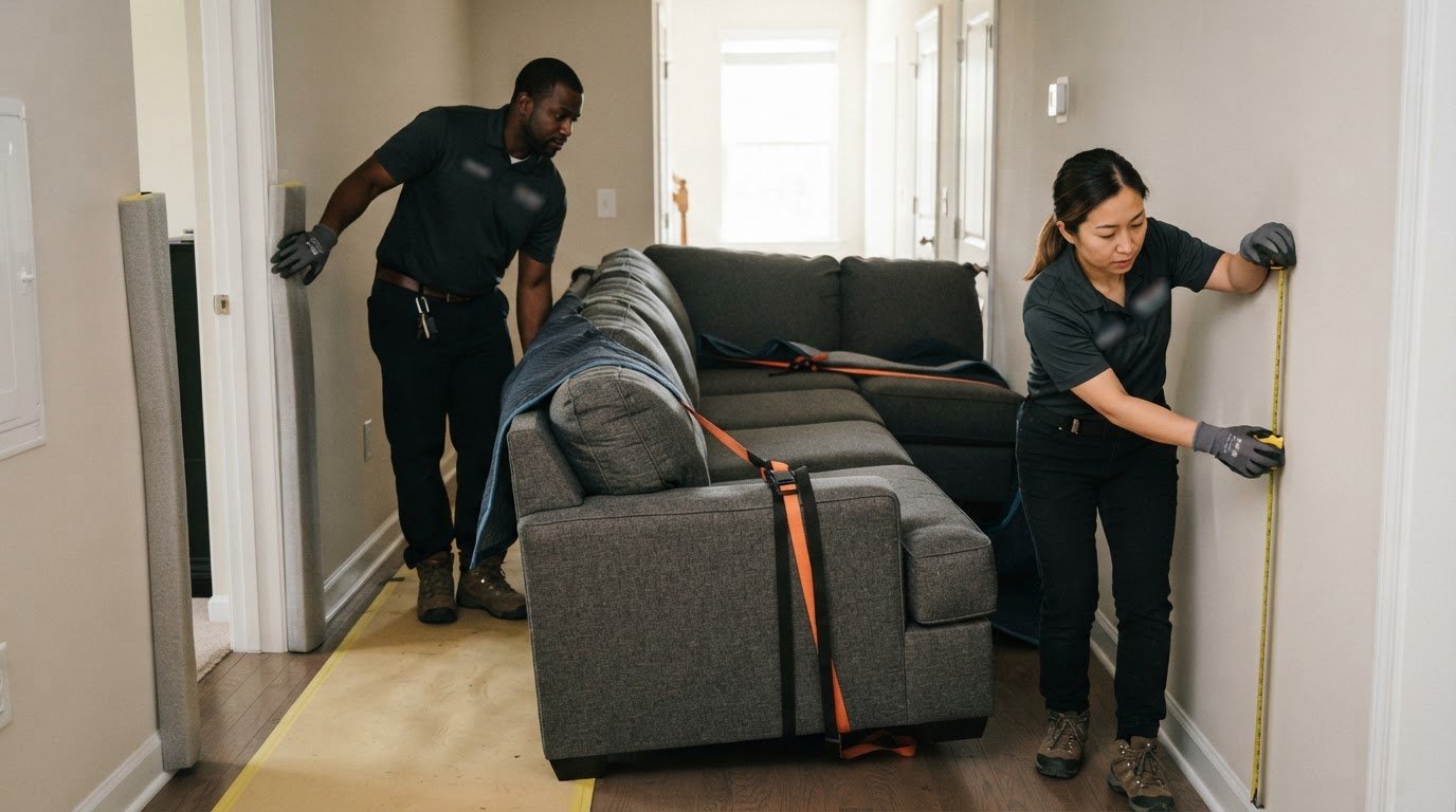 Getting a Large Couch Around a Tight Corner in Aldie, VA