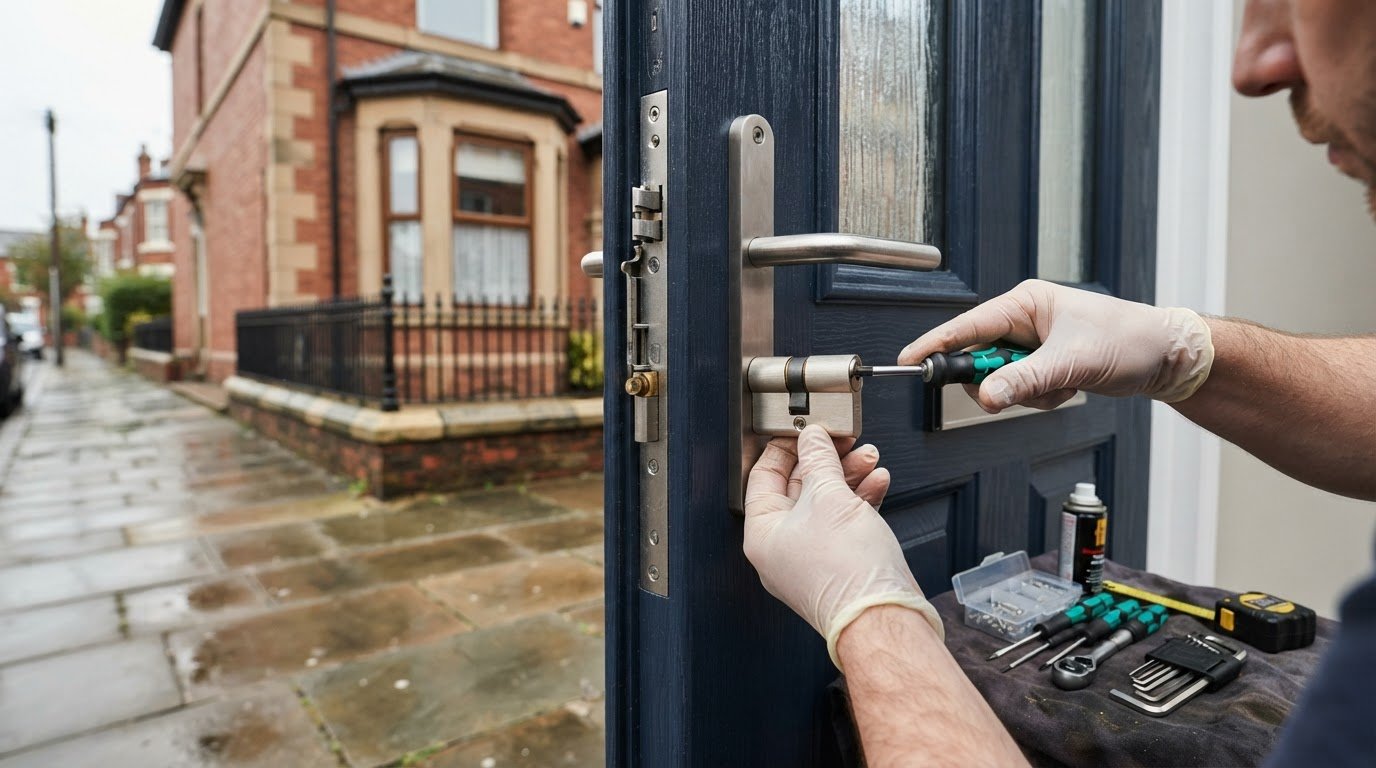High security front door lock installation in Liverpool