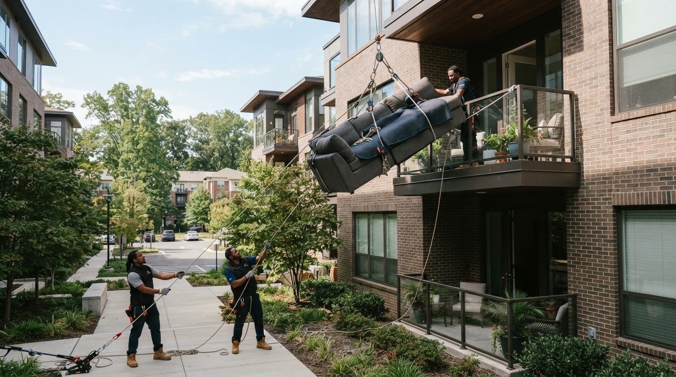 Hoisting a Couch to a Third-Floor Apartment in Reston, VA