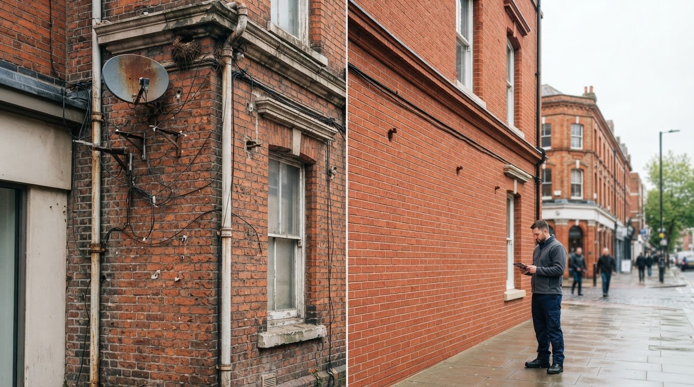 How Redundant Aerial Removal Can Improve a Commercial Building’s Facade Appeal