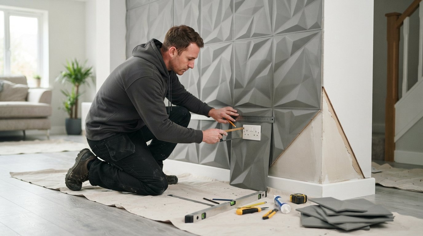 How to Install 3D Wall Panels and Cut Around Outlets