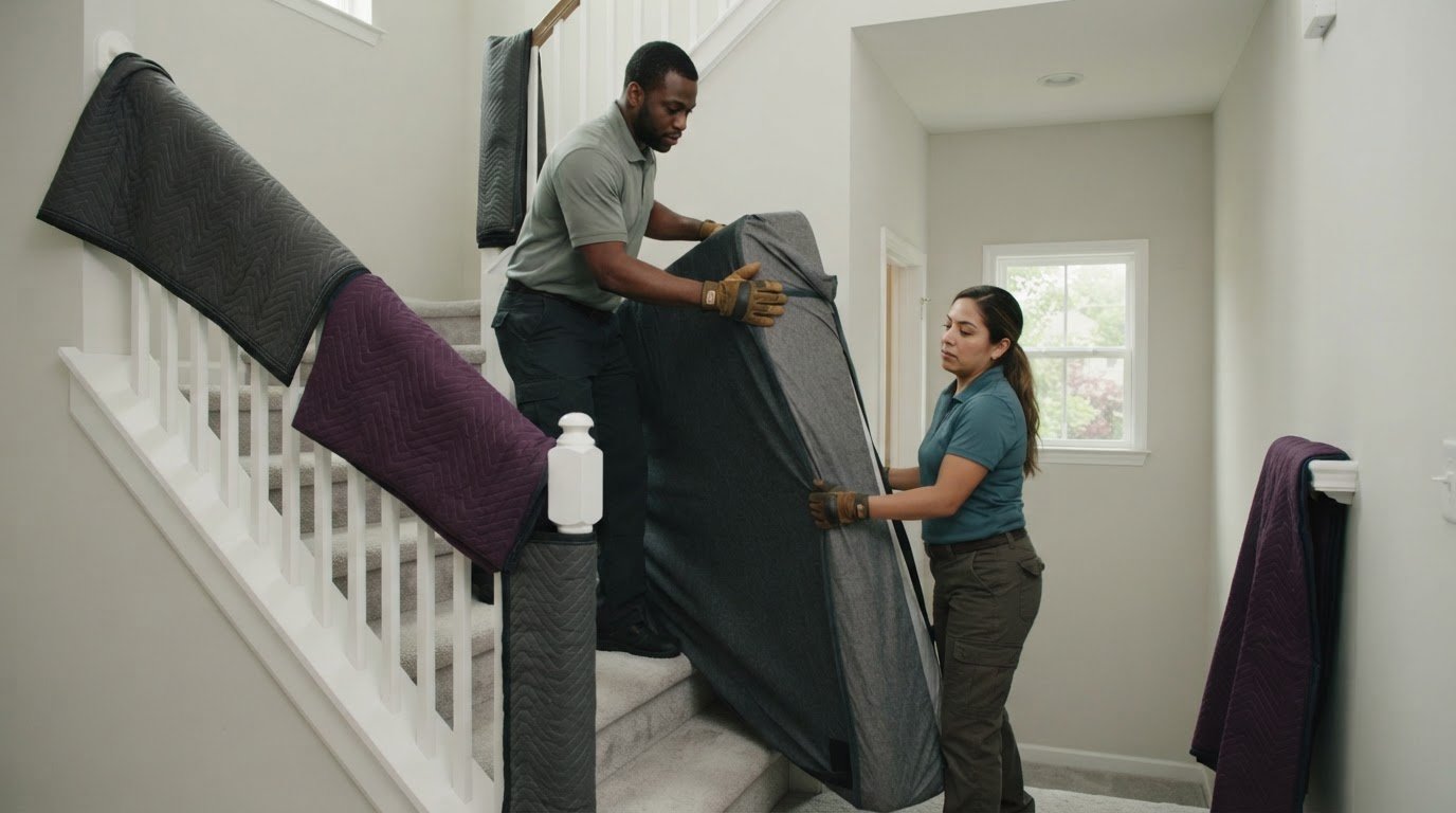 How to Move a King Box Spring Up Woodbridge Stairs Without Gouging Walls