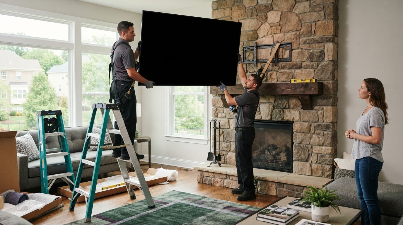 How to Safely Move and Mount a Large TV Over a Fireplace in Woodbridge