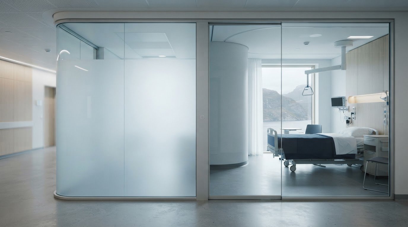 Innsynsskjerming i pasientrom: privatliv og hygieniske glassflater