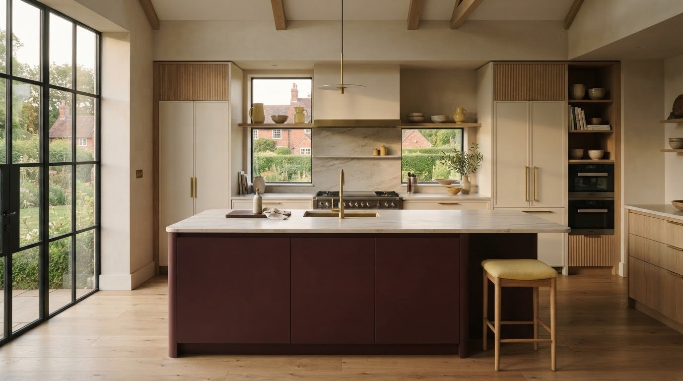 Kitchen colour schemes 2026: Burgundy, butter yellow and warm tones