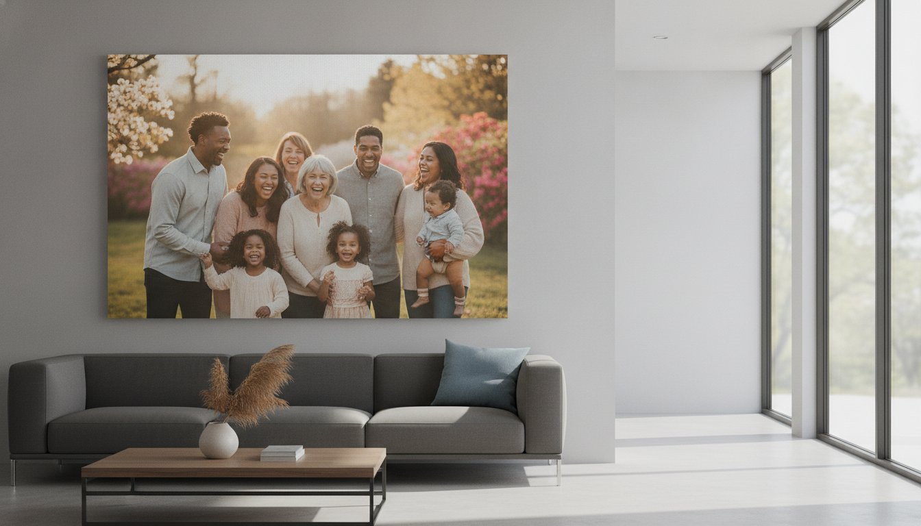 Large Custom Family Portraits on Canvas: A Living Room Art Guide