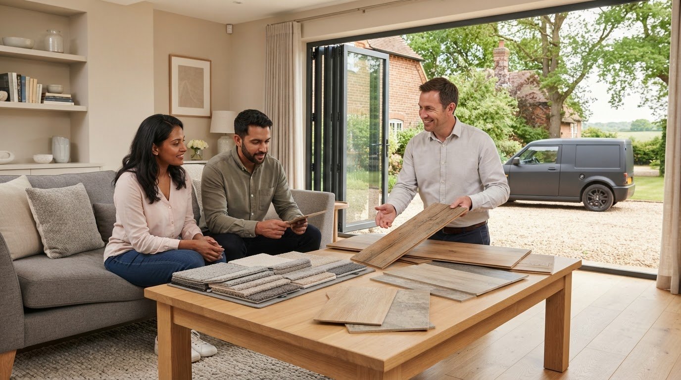 Mobile flooring showroom for home and business fitting