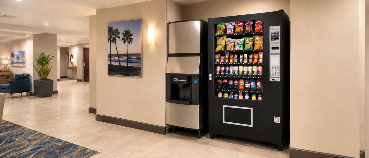 Combo vending machine and an ice maker in a Southern California hotel