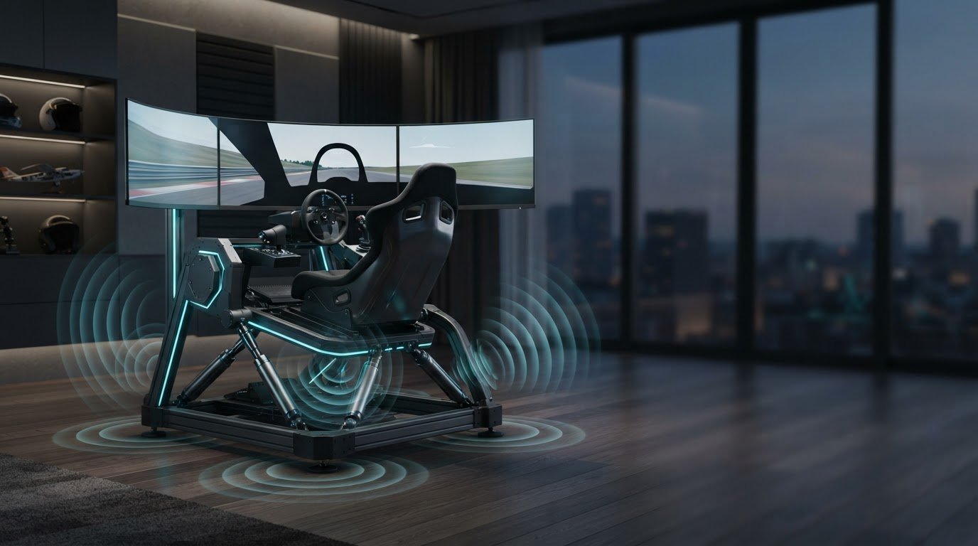 Motion simulator noise levels for home racing and flight