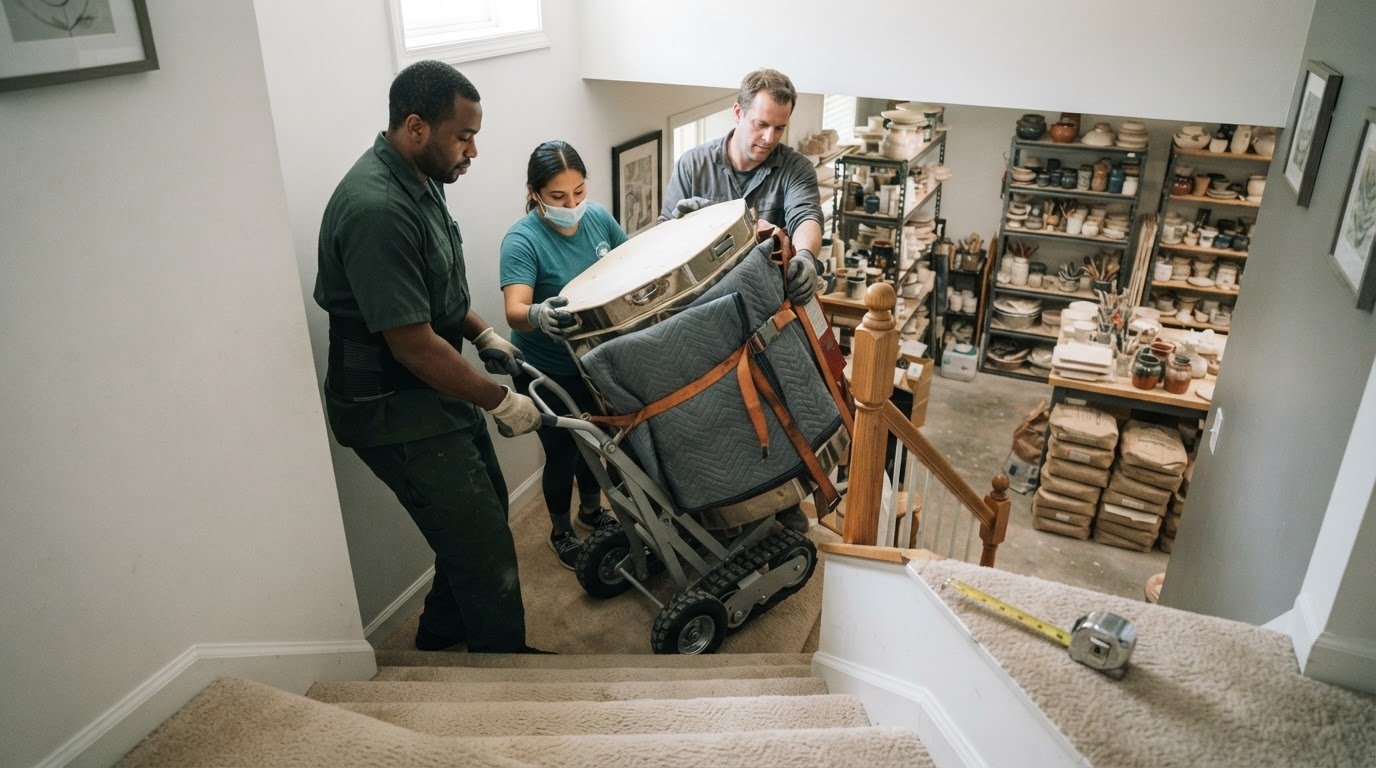 Moving a Heavy Pottery Kiln into a Basement Workshop in Centreville, VA