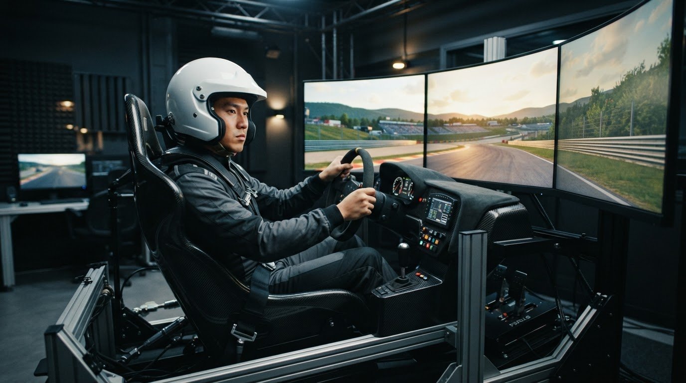 Racing school simulator training for aspiring drivers