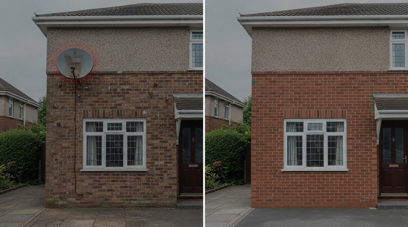 Removing a Satellite Dish Before Rendering: A Smart Step to Modernise a 1970s House Exterior in the UK