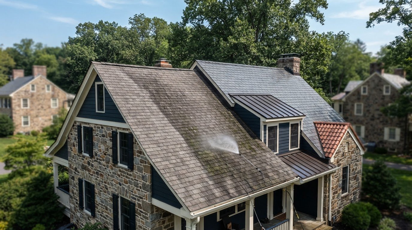 Roof Algae Removal in Bucks County for Shingle, Tile, Metal, and Slate Roofs