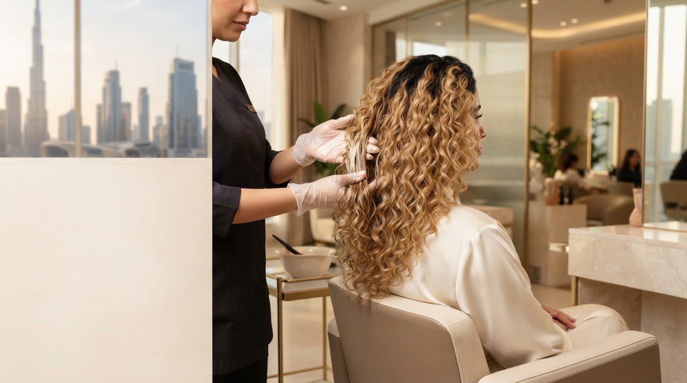 Salon deep hydration treatment for bleached curls in Dubai