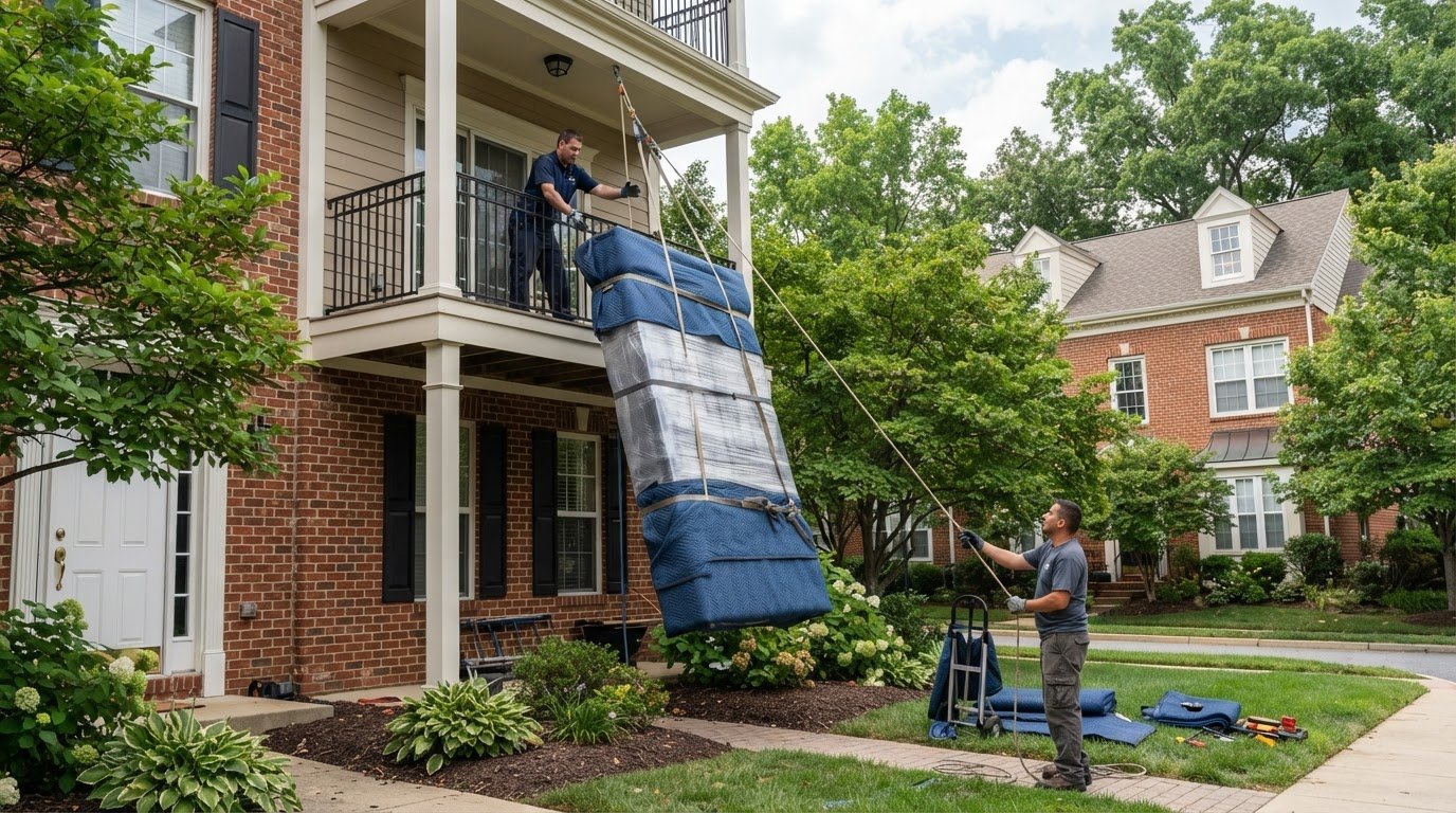 Second Floor Balcony Furniture Hoisting in Vienna, VA