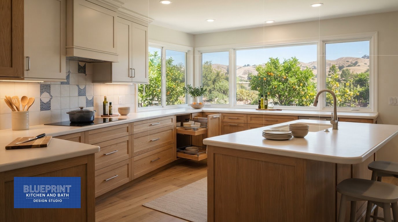 Senior-Friendly Kitchen Design in Redlands for Easier Storage and Brighter Light