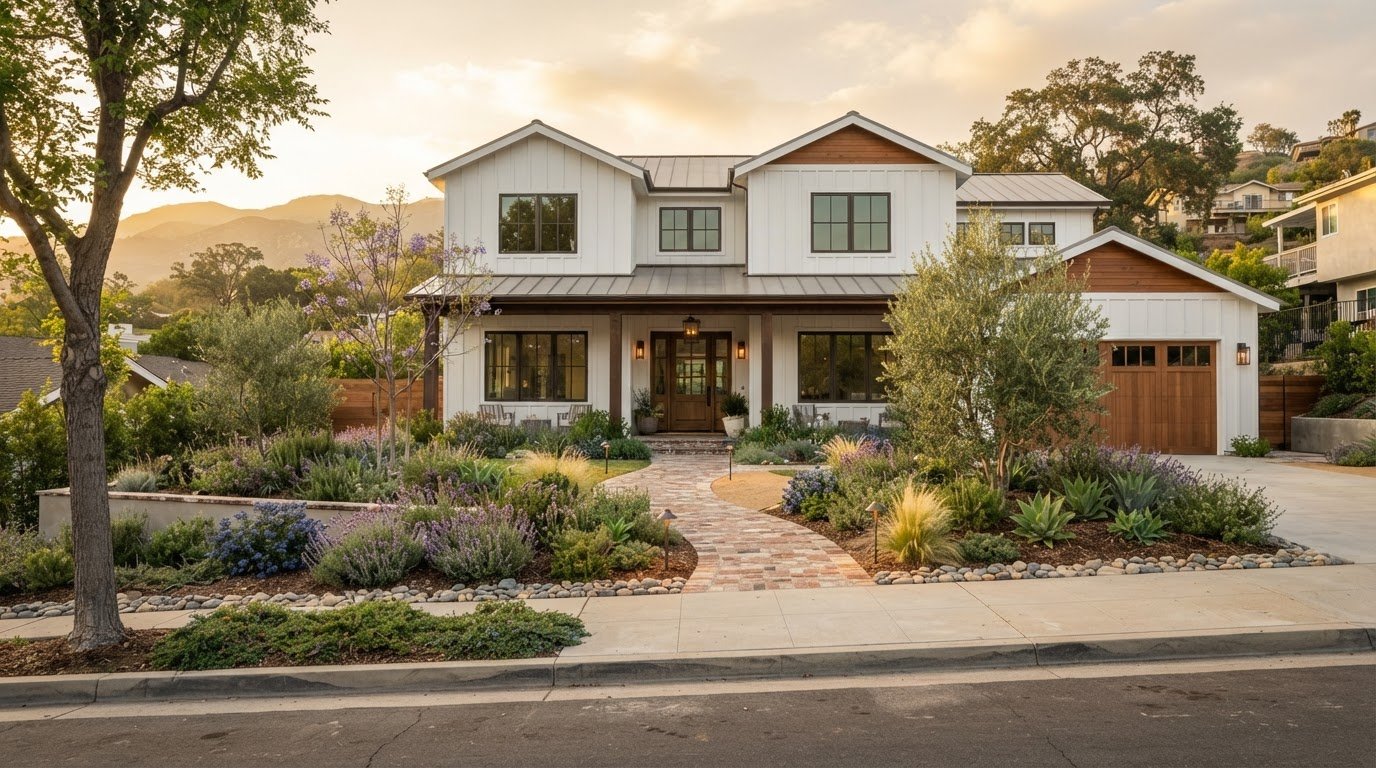 Sherman Oaks Modern Farmhouse Front Yard Examples for Curb Appeal