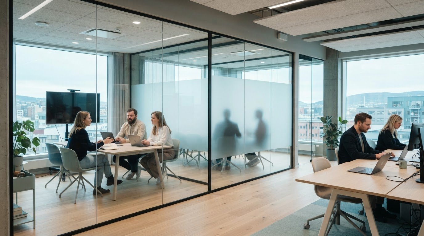 Smartfilm for delte arbeidsplasser: Fleksibelt personvern i glassmiljøer