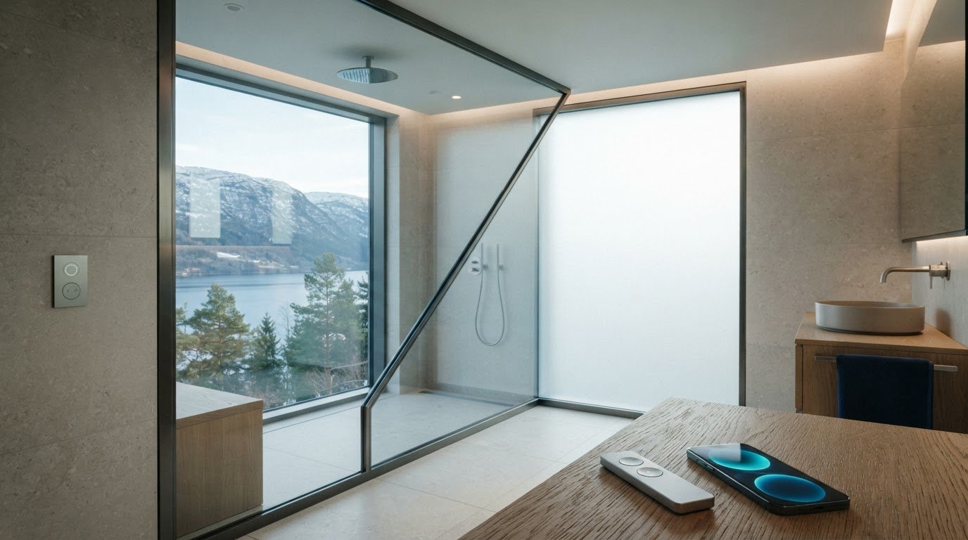 Smartglass på badet: Styring med bryter, fjernkontroll og app