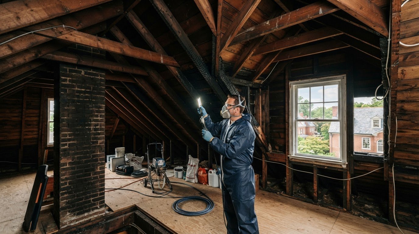 Smoke Odor Encapsulation in Attic Rafters, Richmond, VA