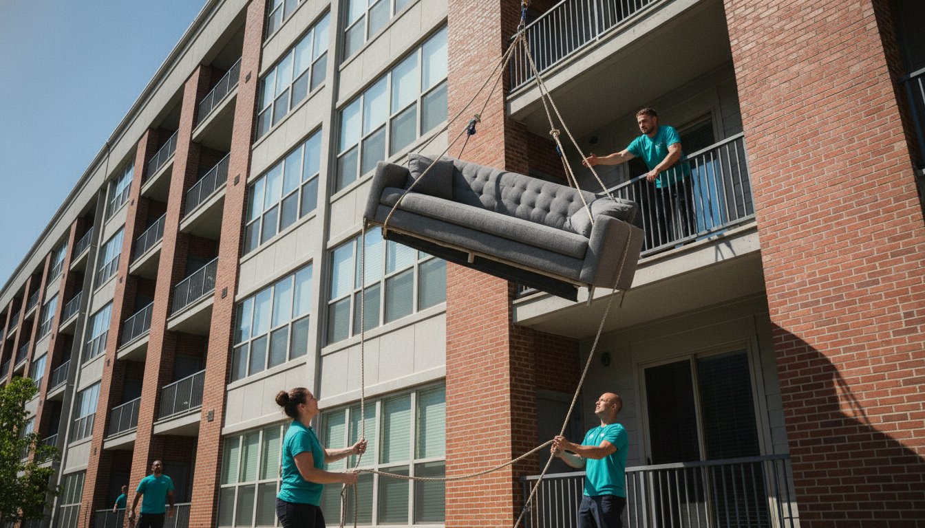 Sofa Hoisting Over Balcony in Arlington: Expert Labor