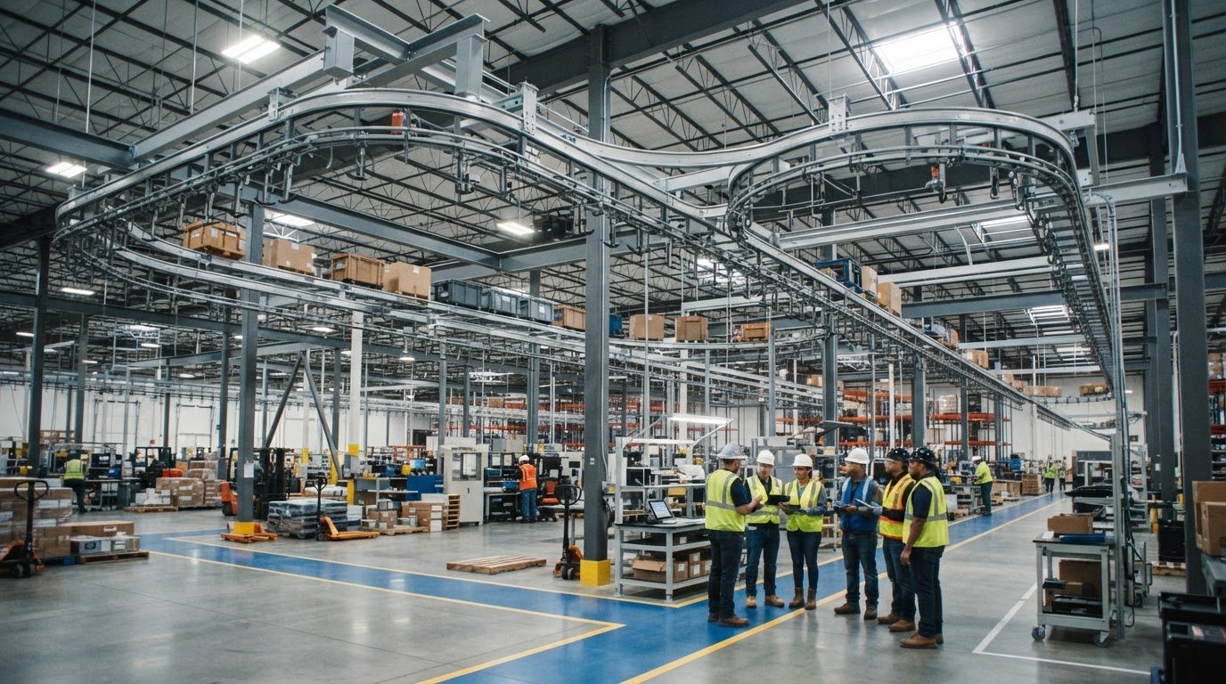Suspended conveyor systems: how tracks move goods overhead