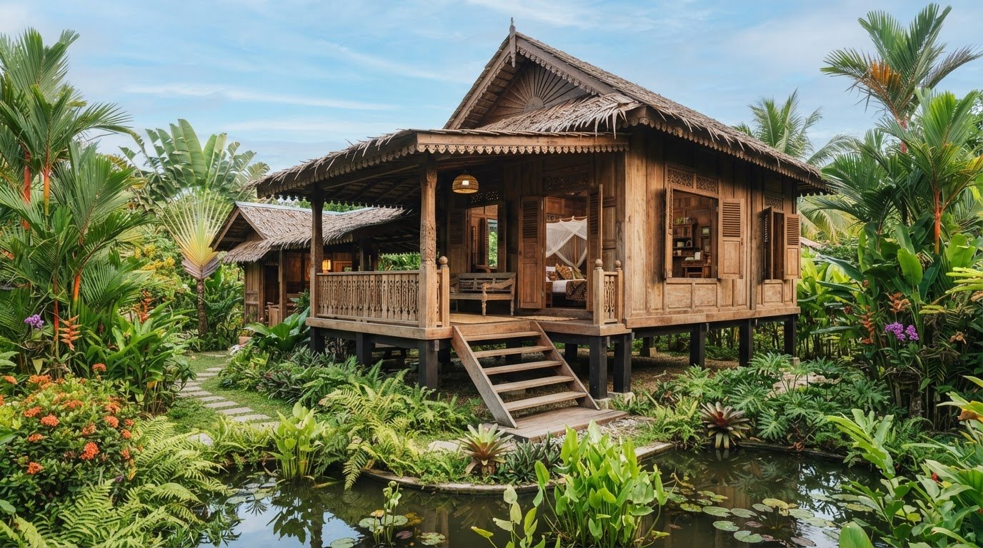 Traditional Malay Style Chalet Stay Examples with Rooms and Verandas