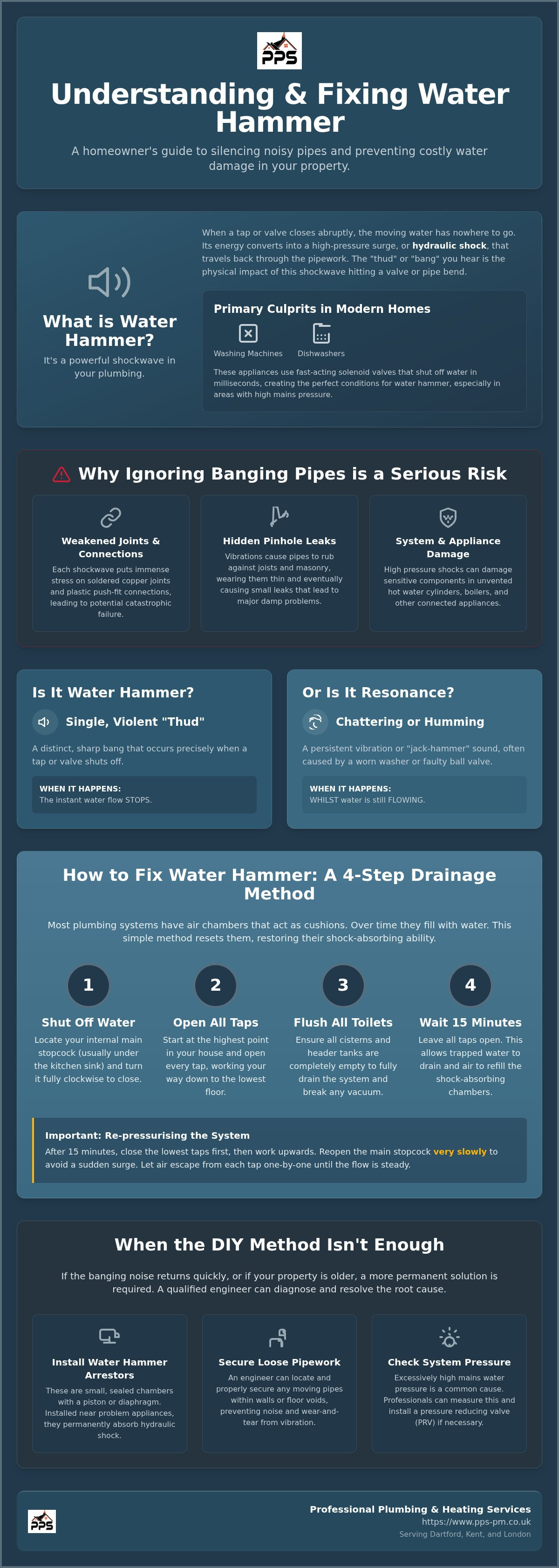 Fix water hammer in pipes
