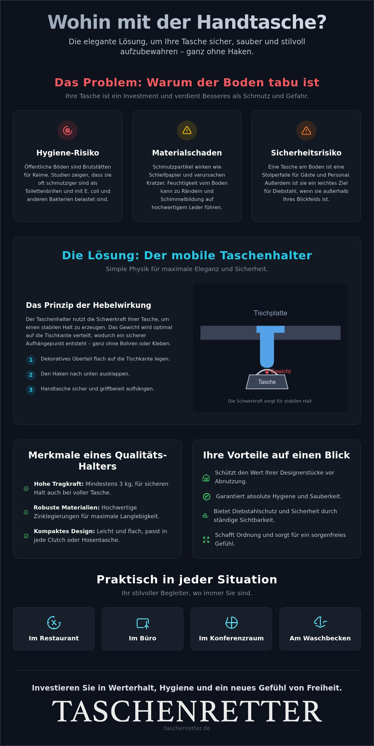 Handtasche aufhängen ohne Haken