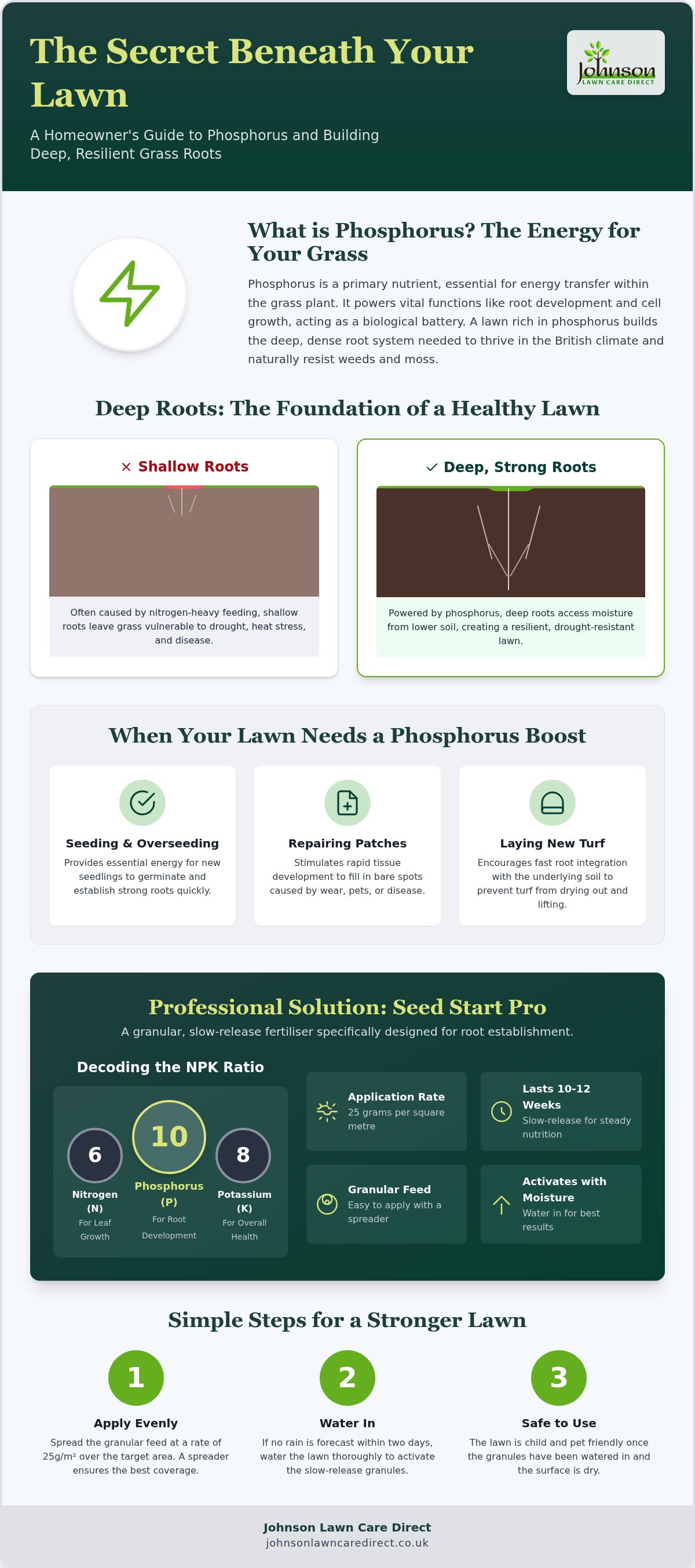 Phosphorus fertiliser for grass roots