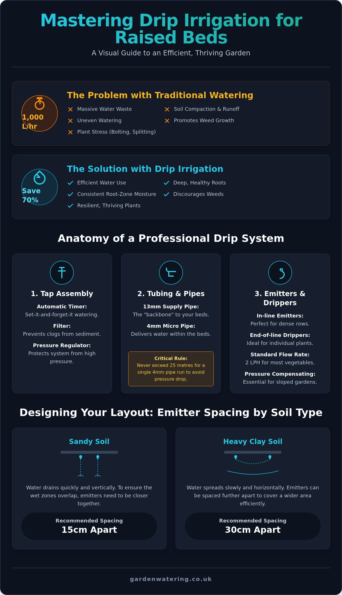 Drip irrigation layout for raised beds