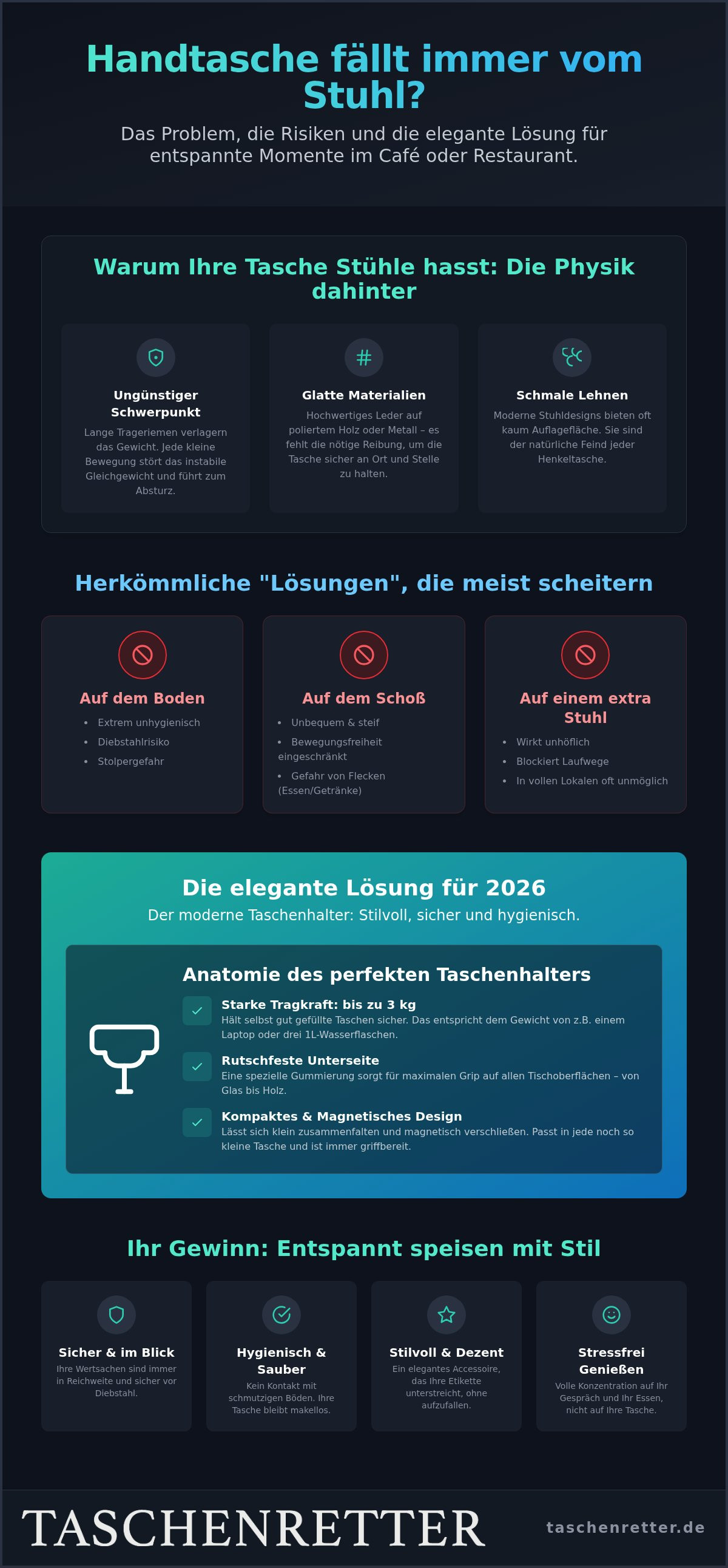 Handtasche fällt immer vom Stuhl