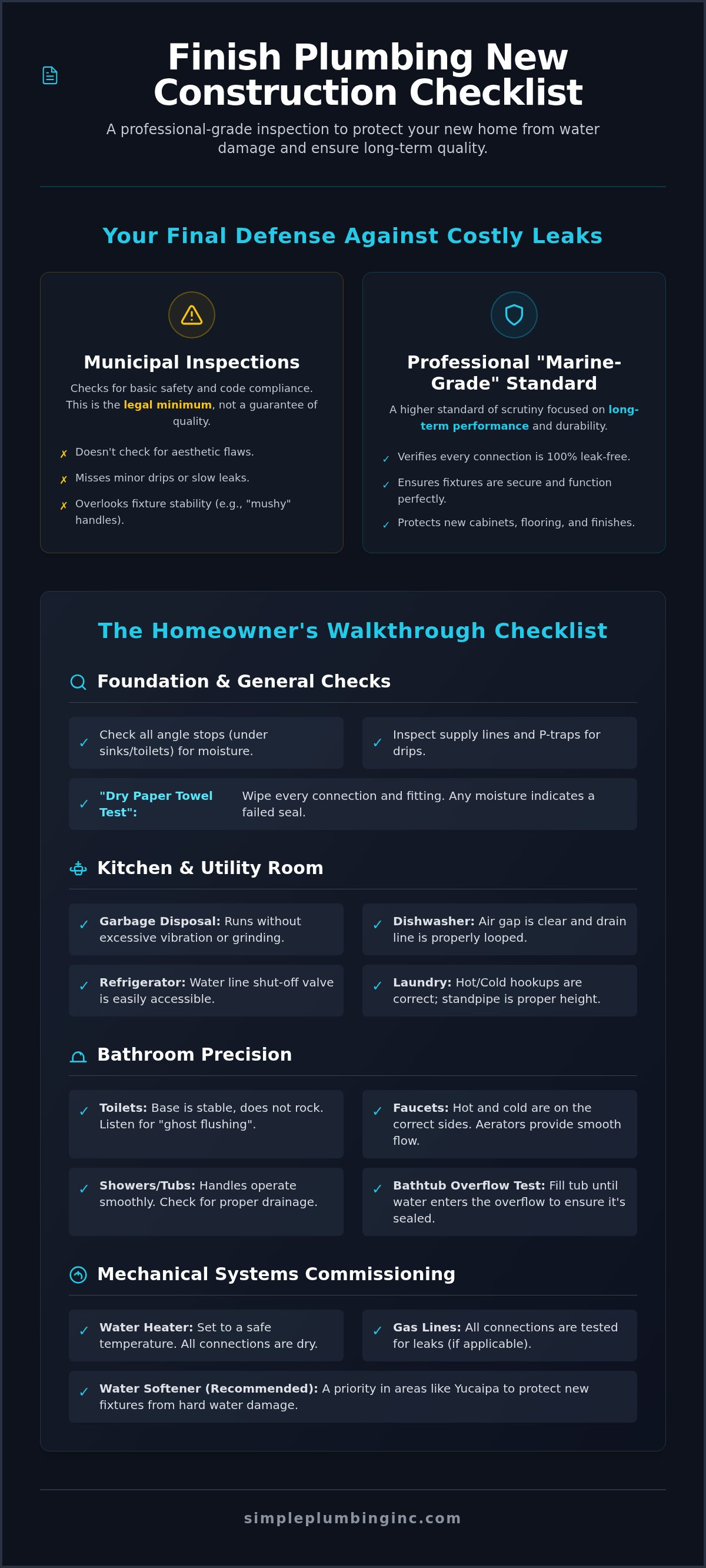 Finish plumbing new construction checklist