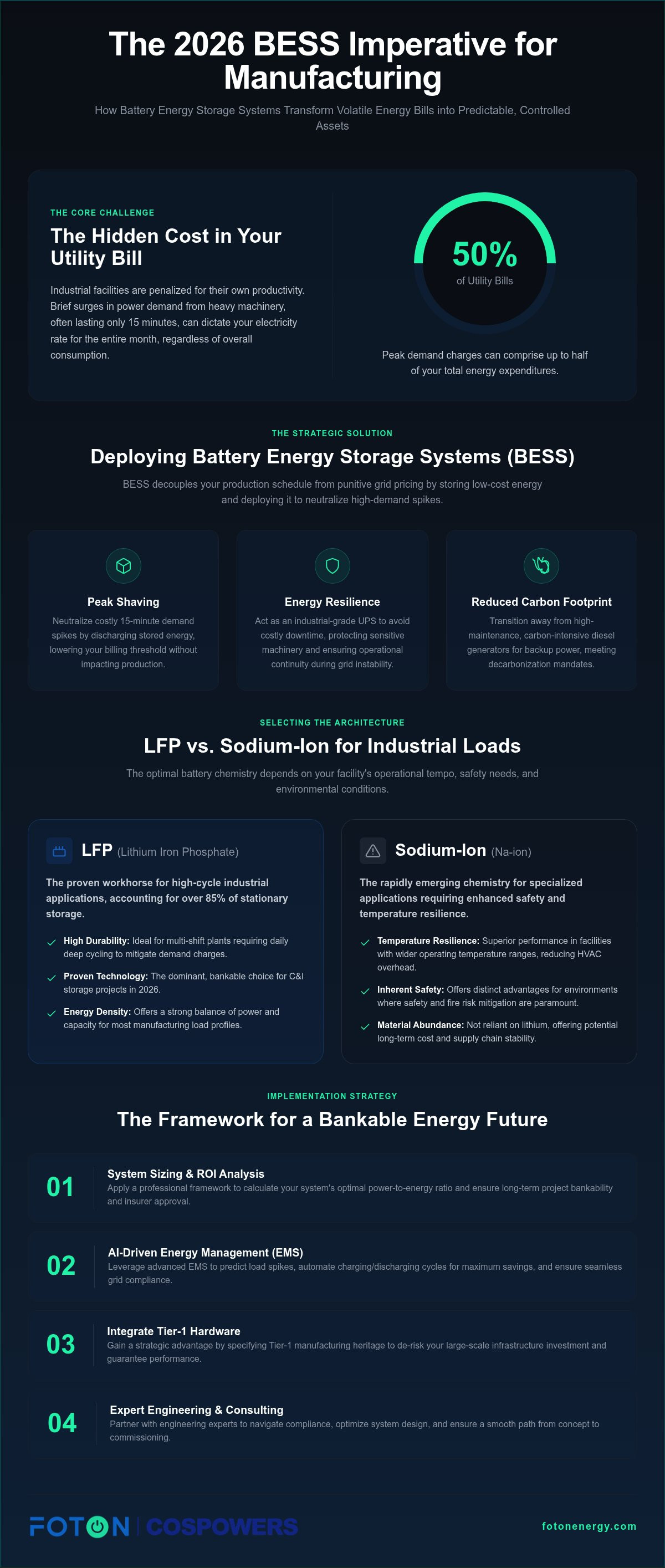 Battery storage for manufacturing plants