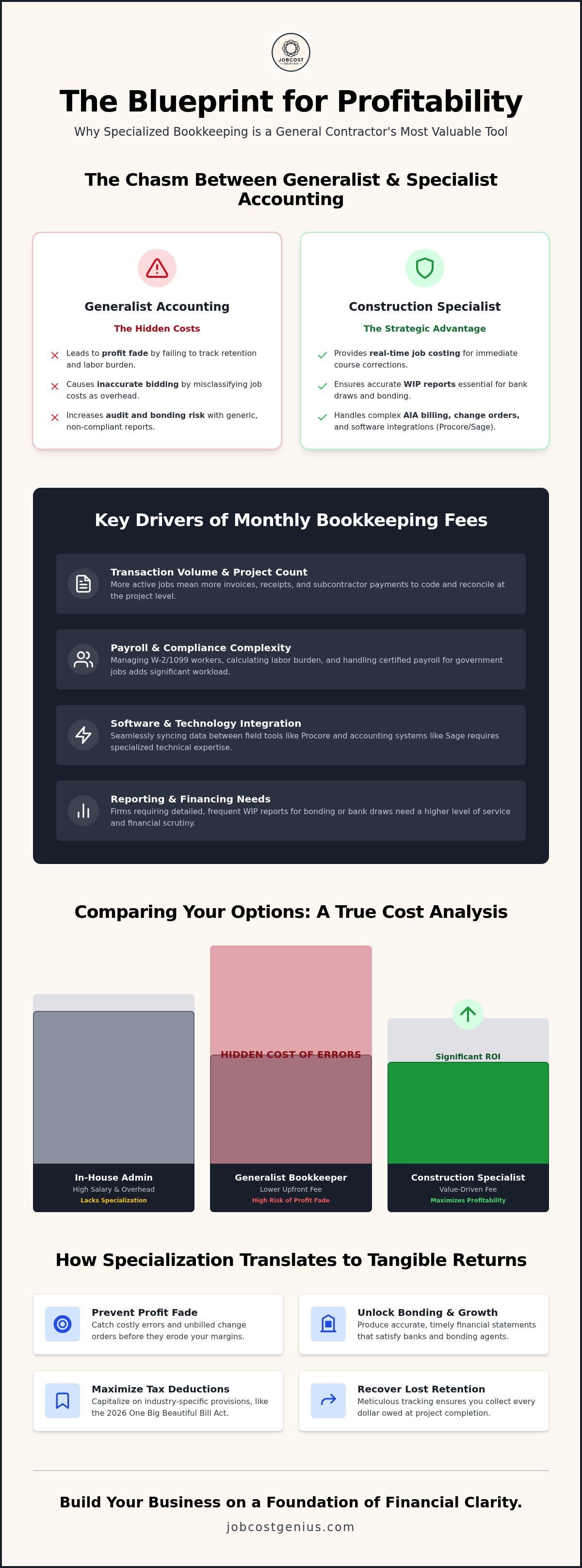 Monthly bookkeeping fees for general contractors