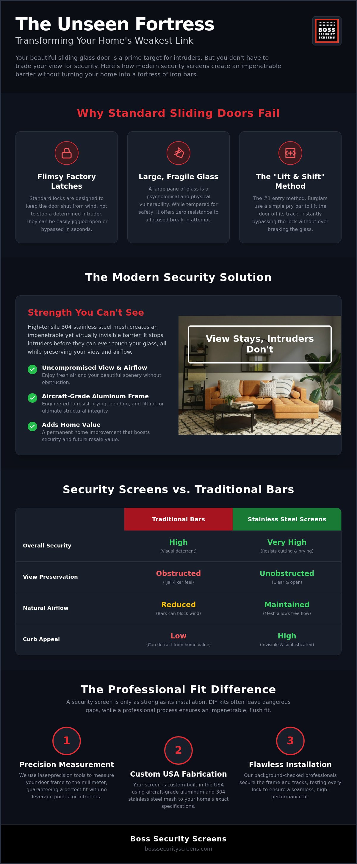 Security screens for sliding glass doors