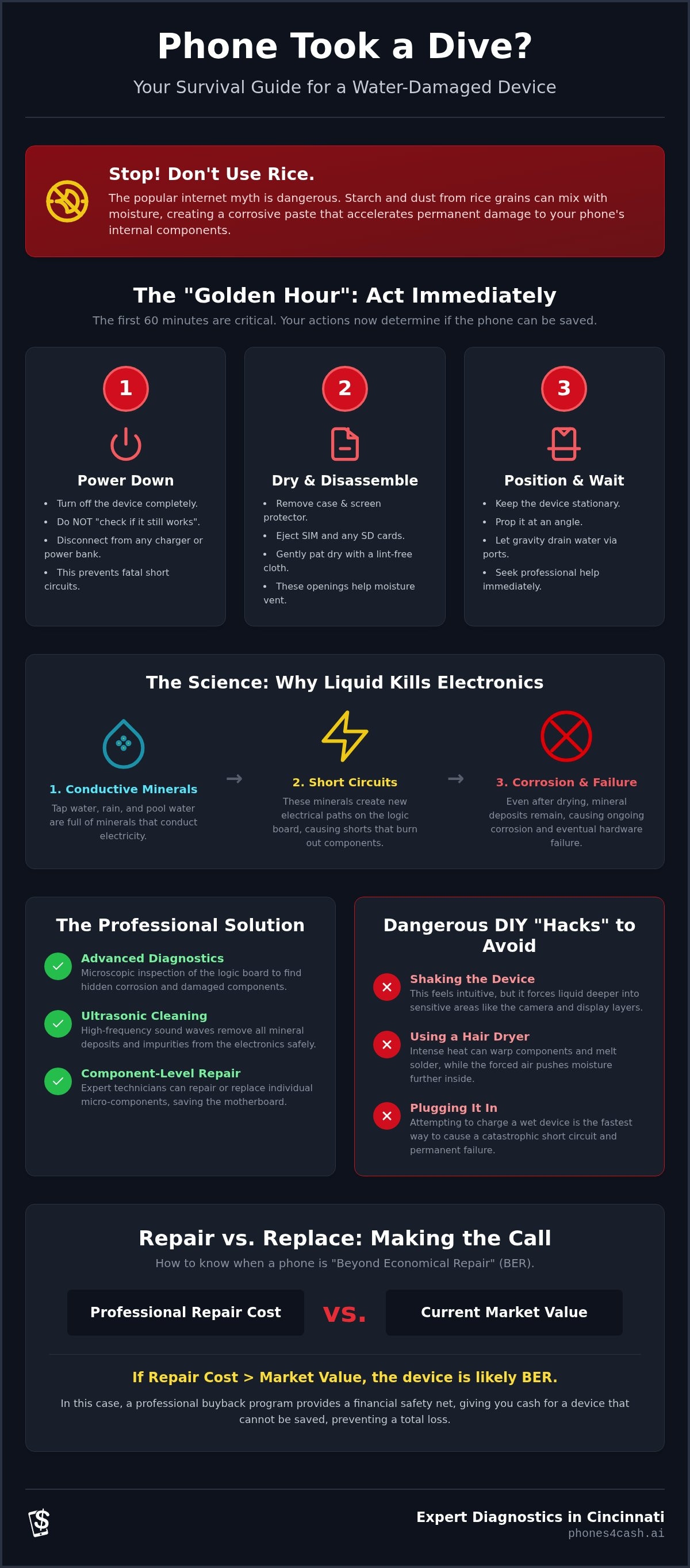 Liquid damage repair for smartphones