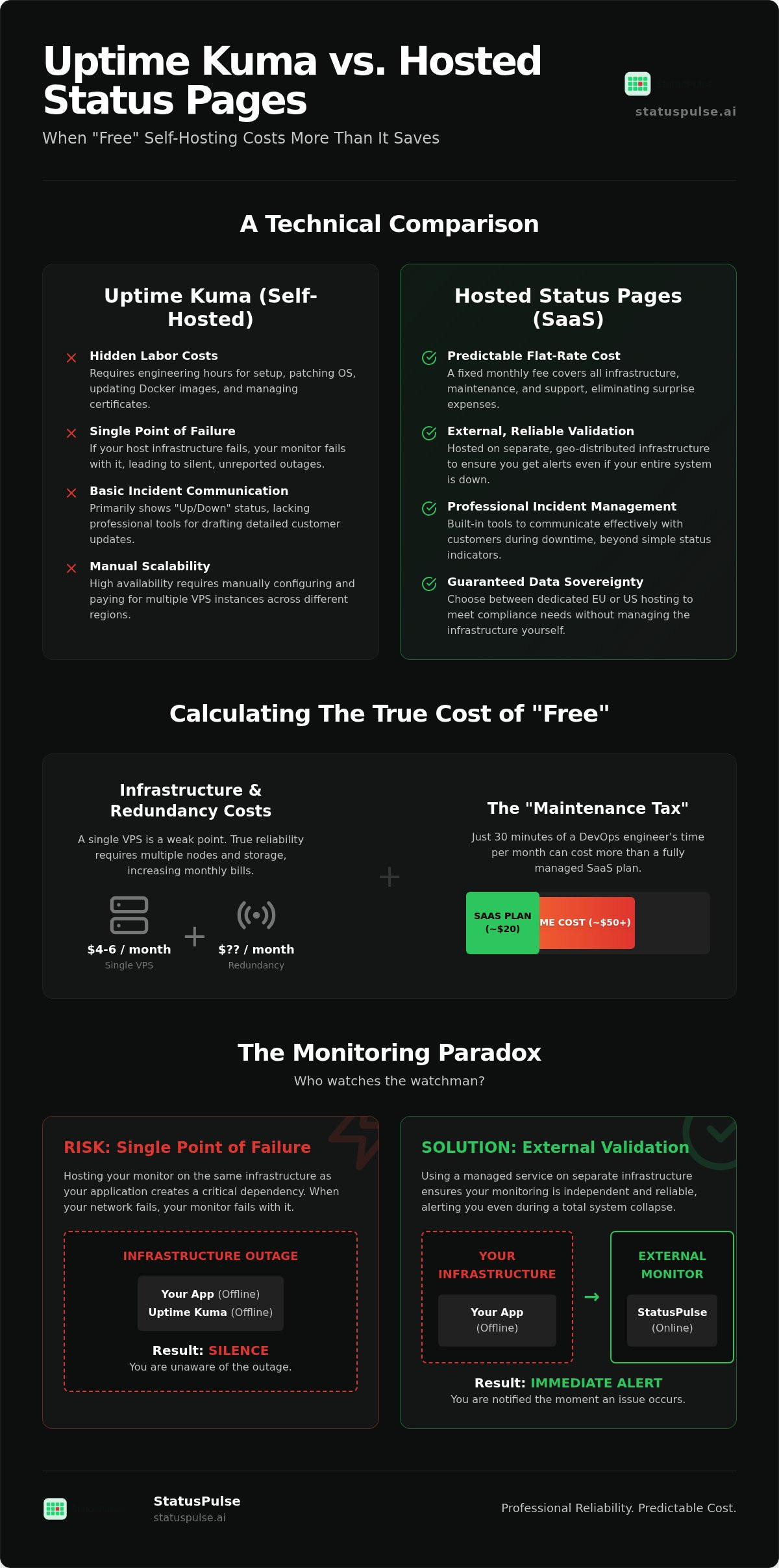 Uptime Kuma vs Hosted Status Pages: When Self-Hosted Costs More Than It Saves