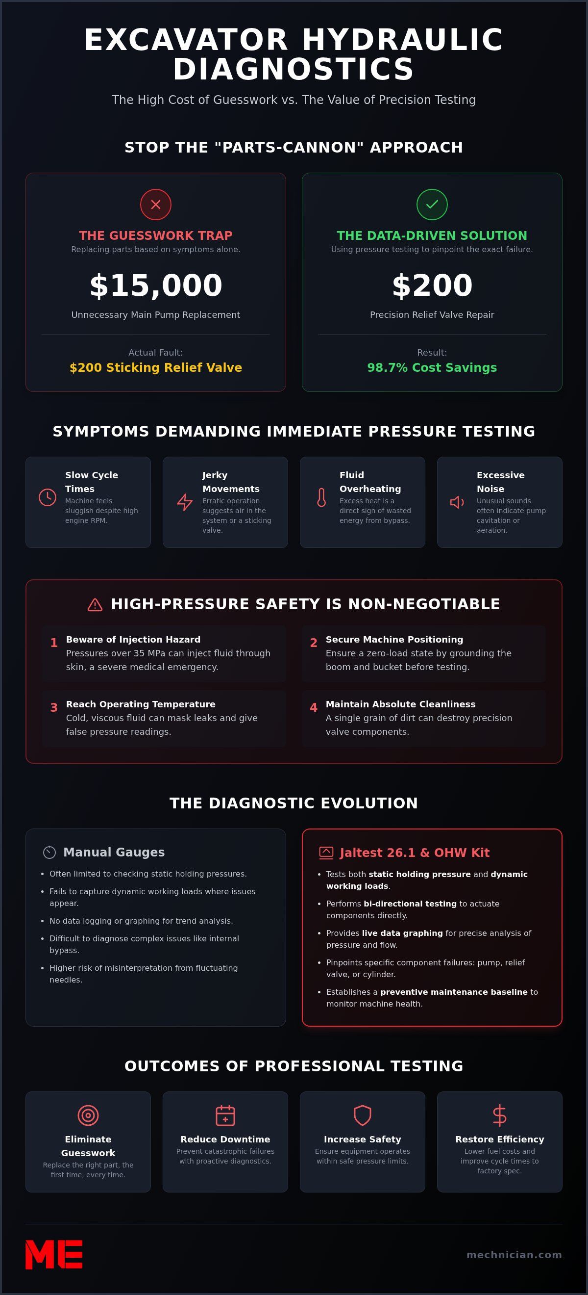 Excavator hydraulic pressure testing