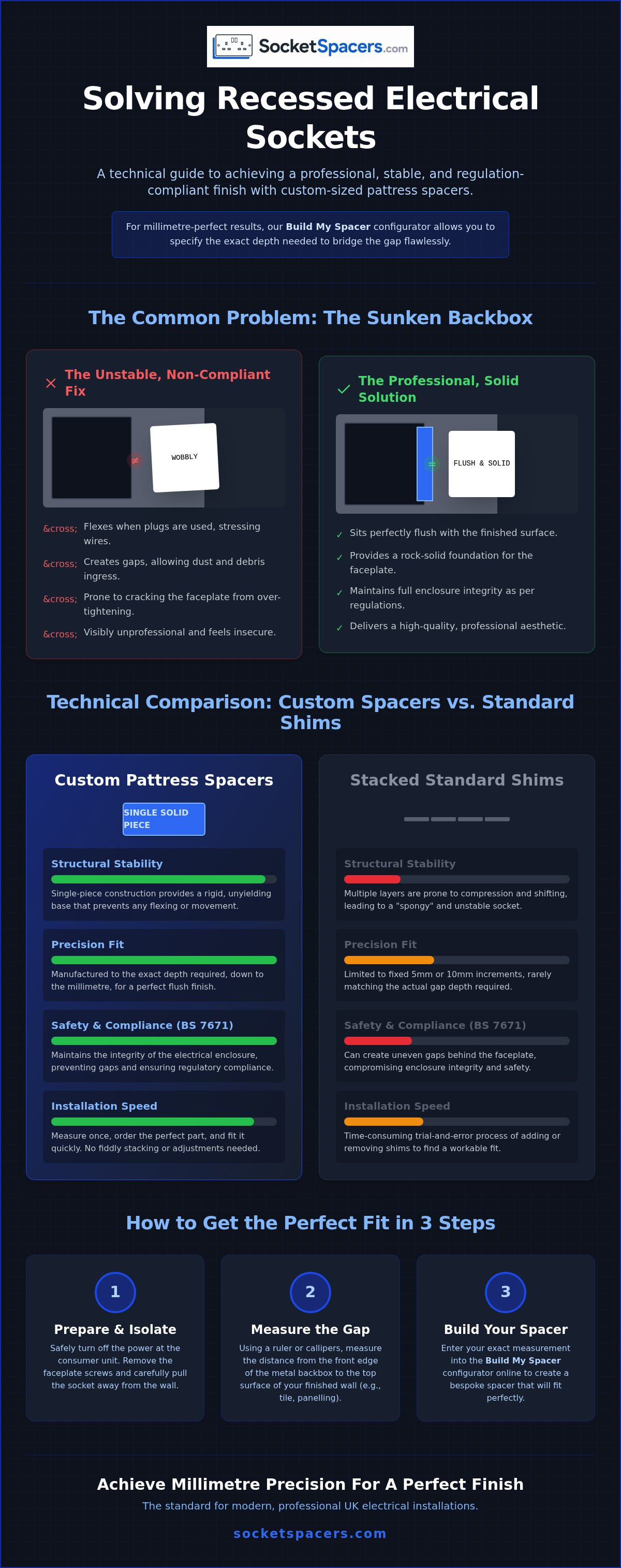 Custom size electrical pattress spacer