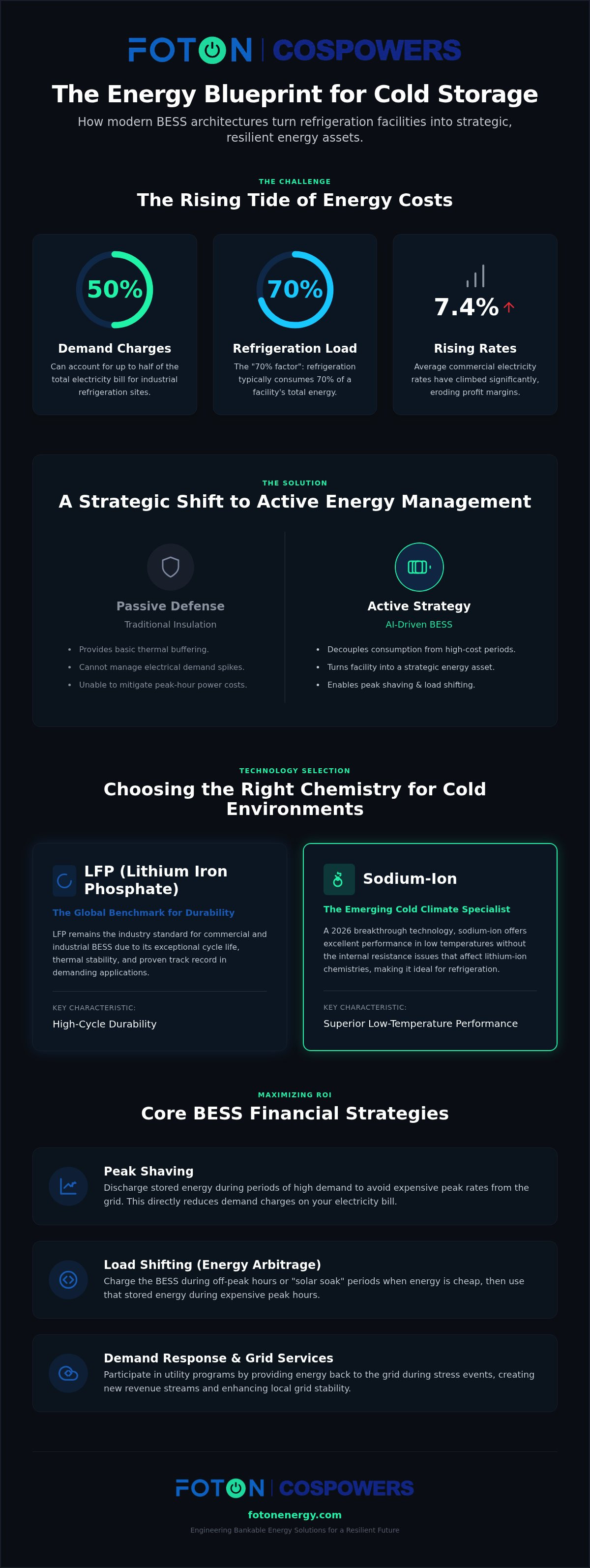 Energy storage solutions for cold storage facilities