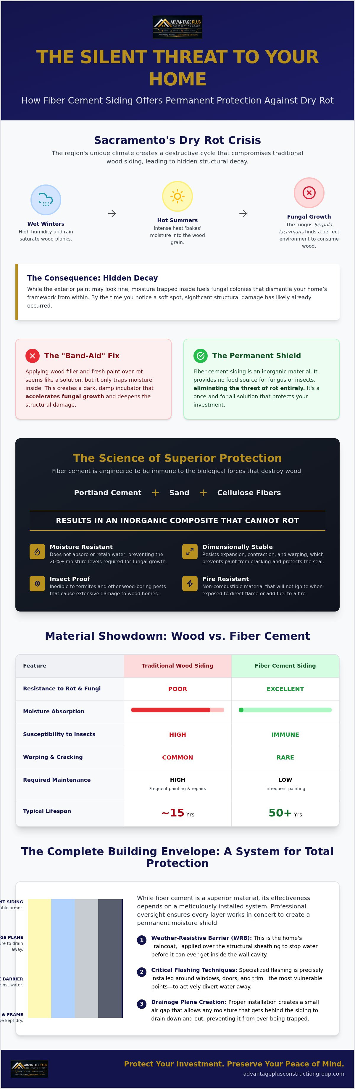 Fiber cement siding for dry rot prevention Sacramento