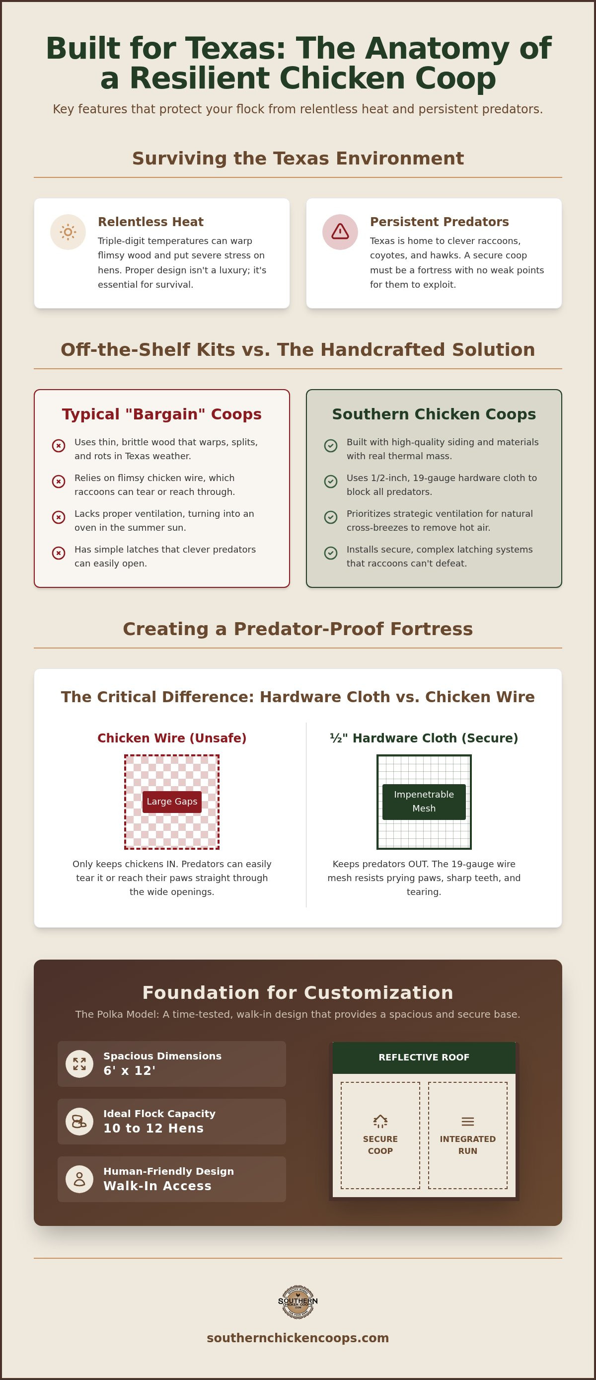 Custom chicken coop features Texas