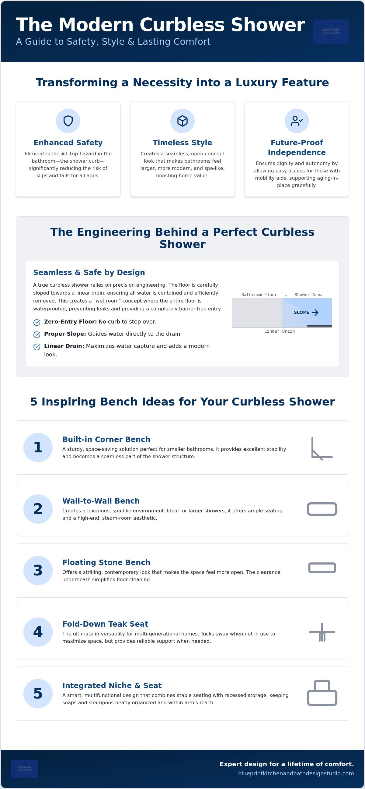 Curbless shower with bench ideas