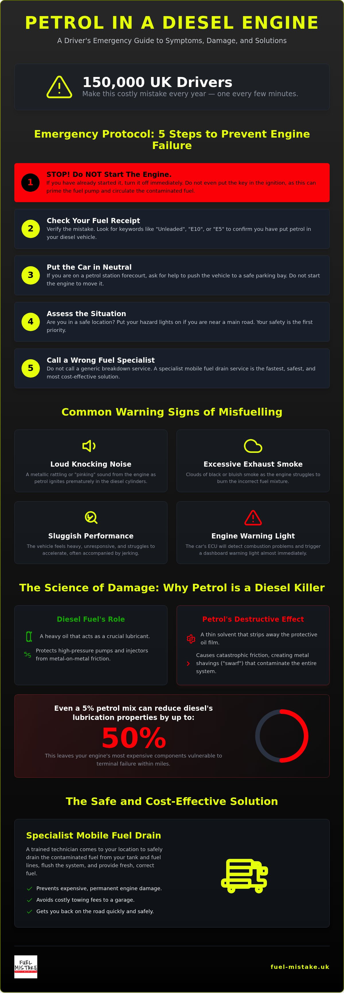 Petrol in diesel engine damage