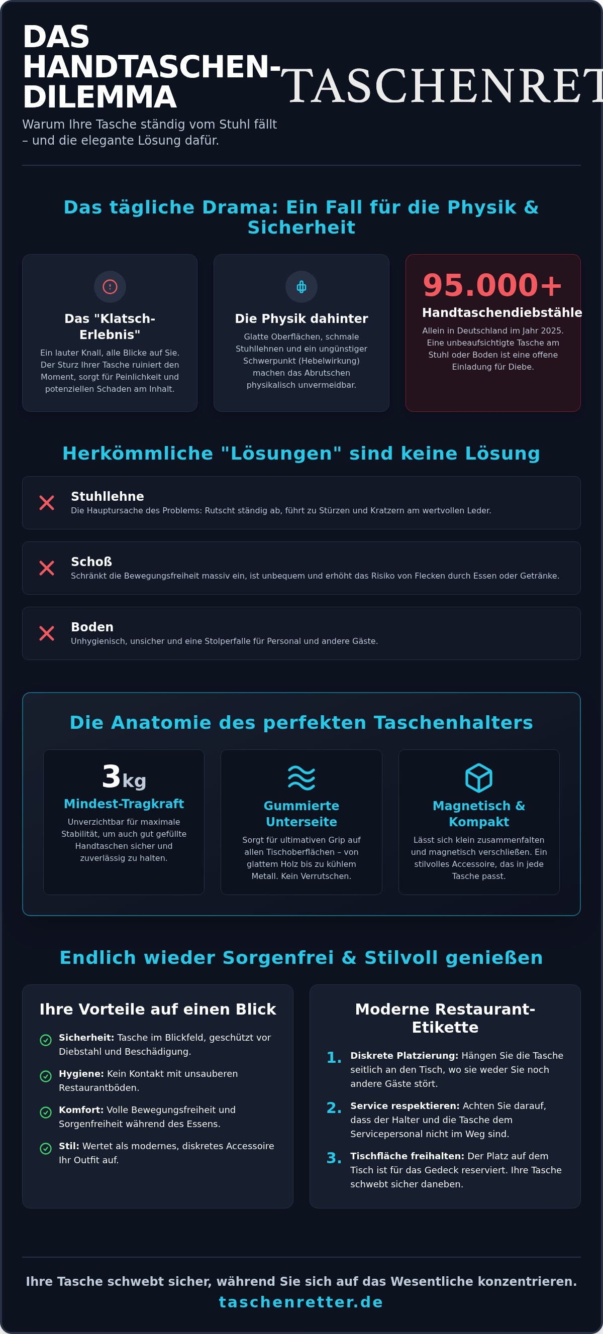 Handtasche fällt immer vom Stuhl