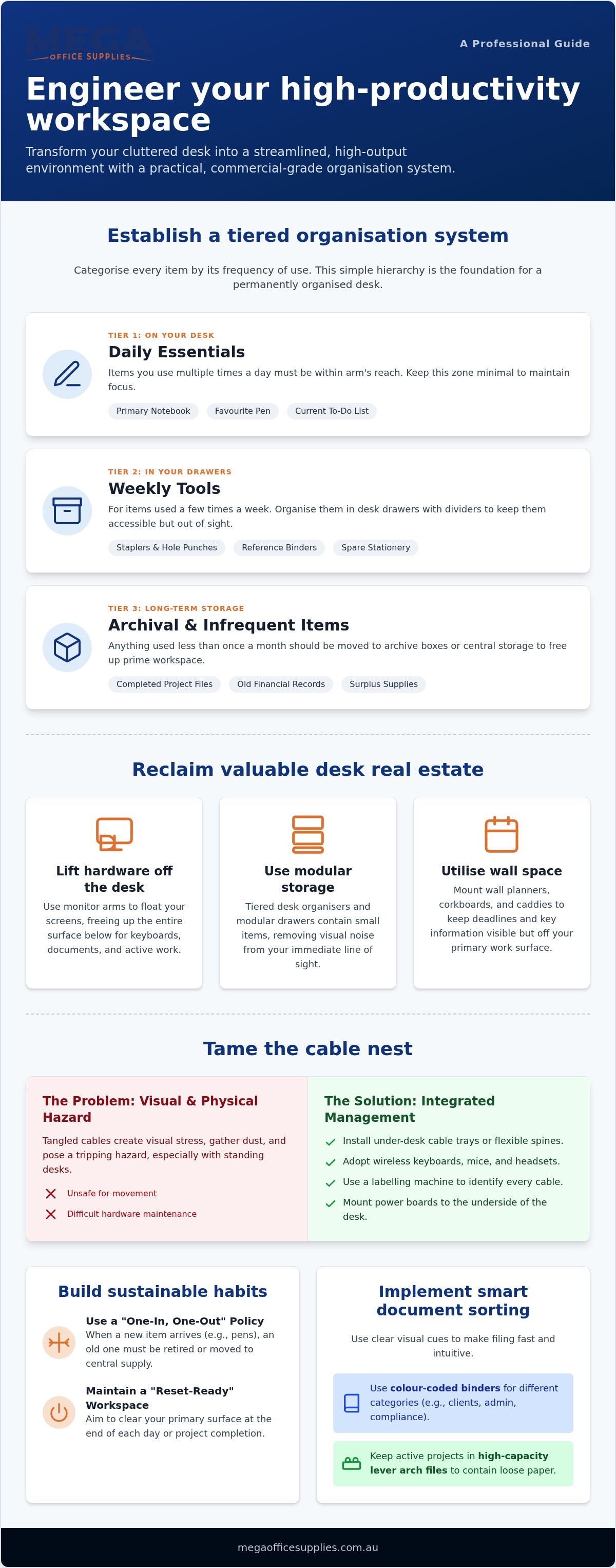 Solutions for a cluttered office desk