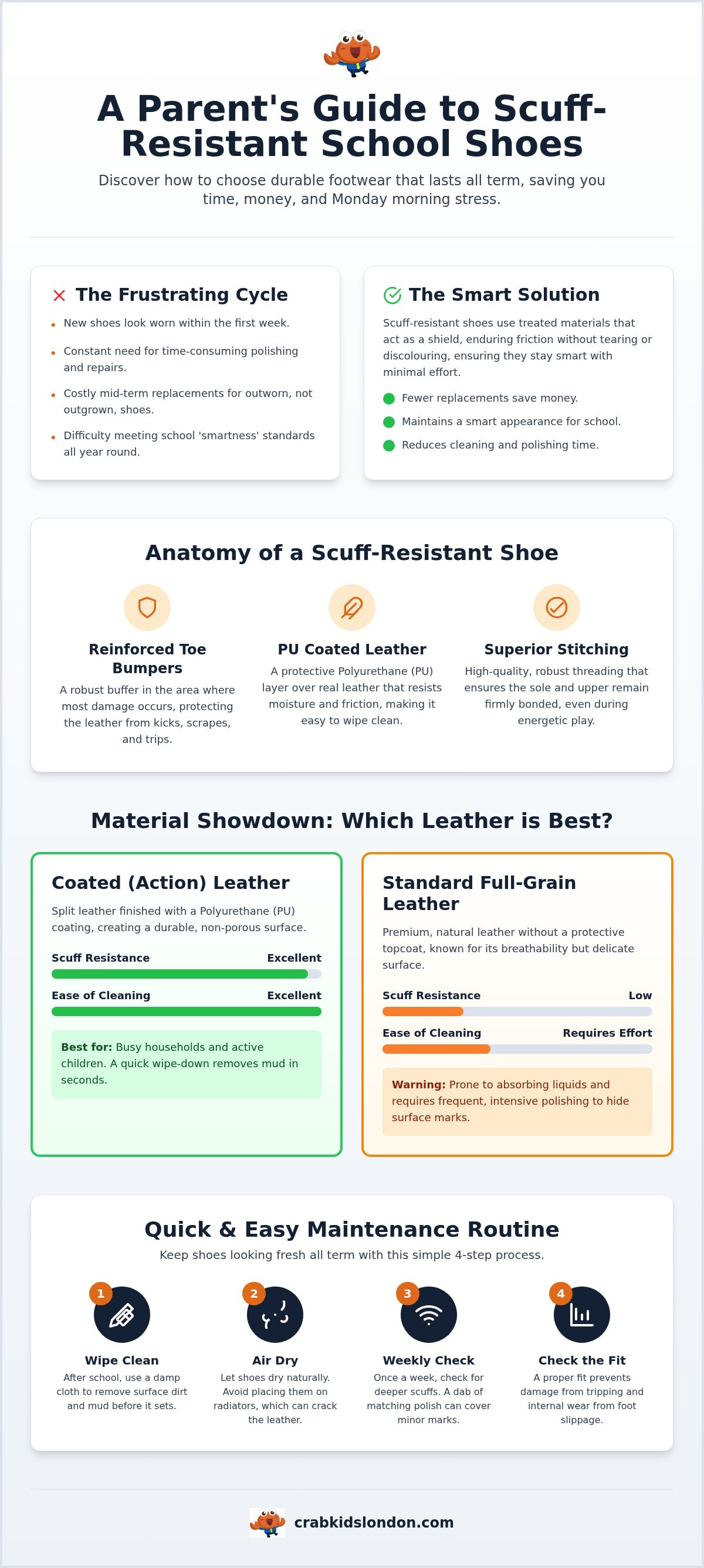 Scuff resistant school shoes